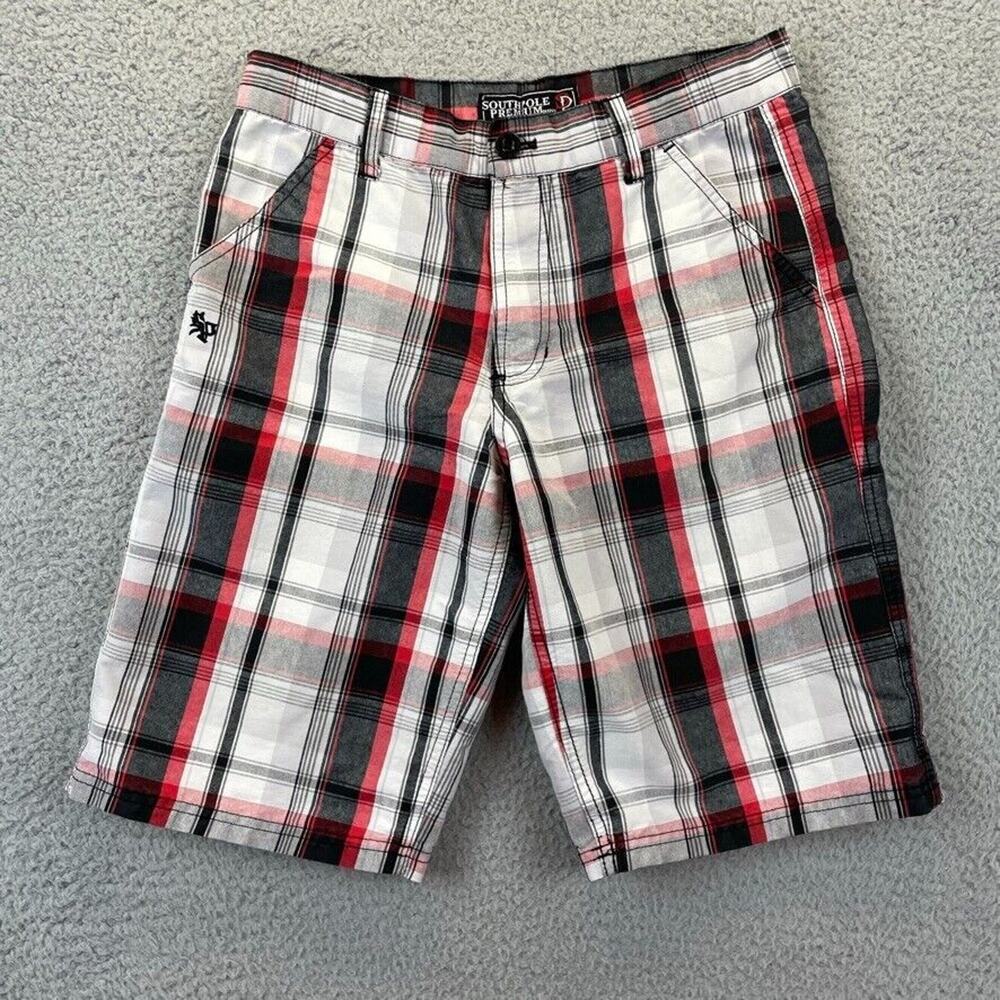 South Pole Shorts Youth 16 Baggy Skater Preppy Hip Hop Plaid Black Red White